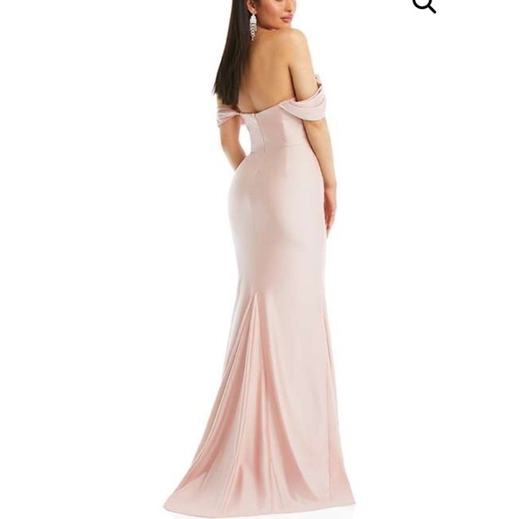 Cynthia & Sahar CS101 Off Shoulder Corset Stretch Satin Mermaid Toasted Sugar - Picture 15 of 16